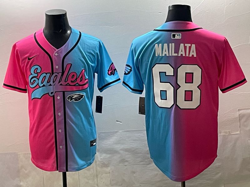 Men 2025 Philadelphia Eagles 68 Mailata Blue pink Nike Limited NFL Jersey style 011